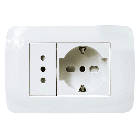 Toma Schuko 10/16 + Toma 10a 250v Blanco Armado Lexo