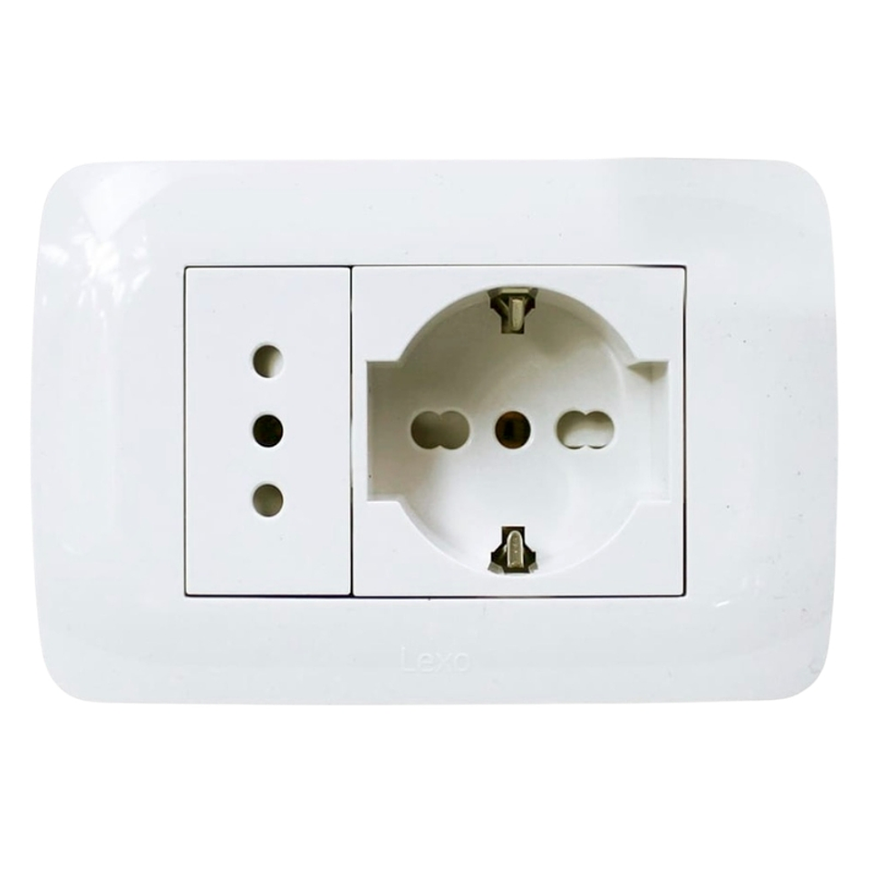 Toma Schuko 10/16 + Toma 10a 250v Blanco Armado Lexo 2