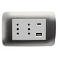 Tomacorriente Duplex 10A + 2 USB Plata Blanco Armado Lexo - Miniatura 2