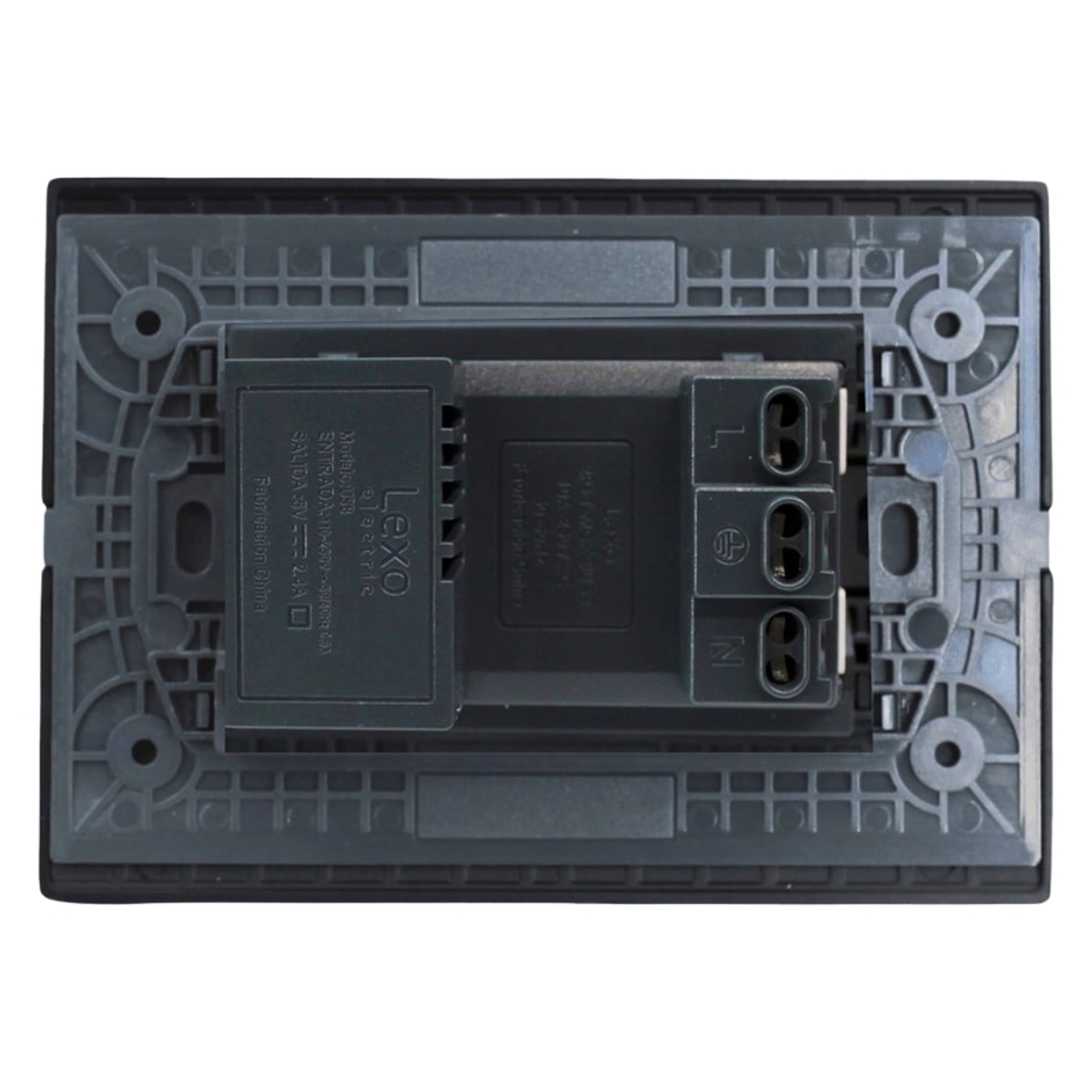 Tomacorriente Duplex 10A + 2 USB Plata Blanco Armado Lexo 3