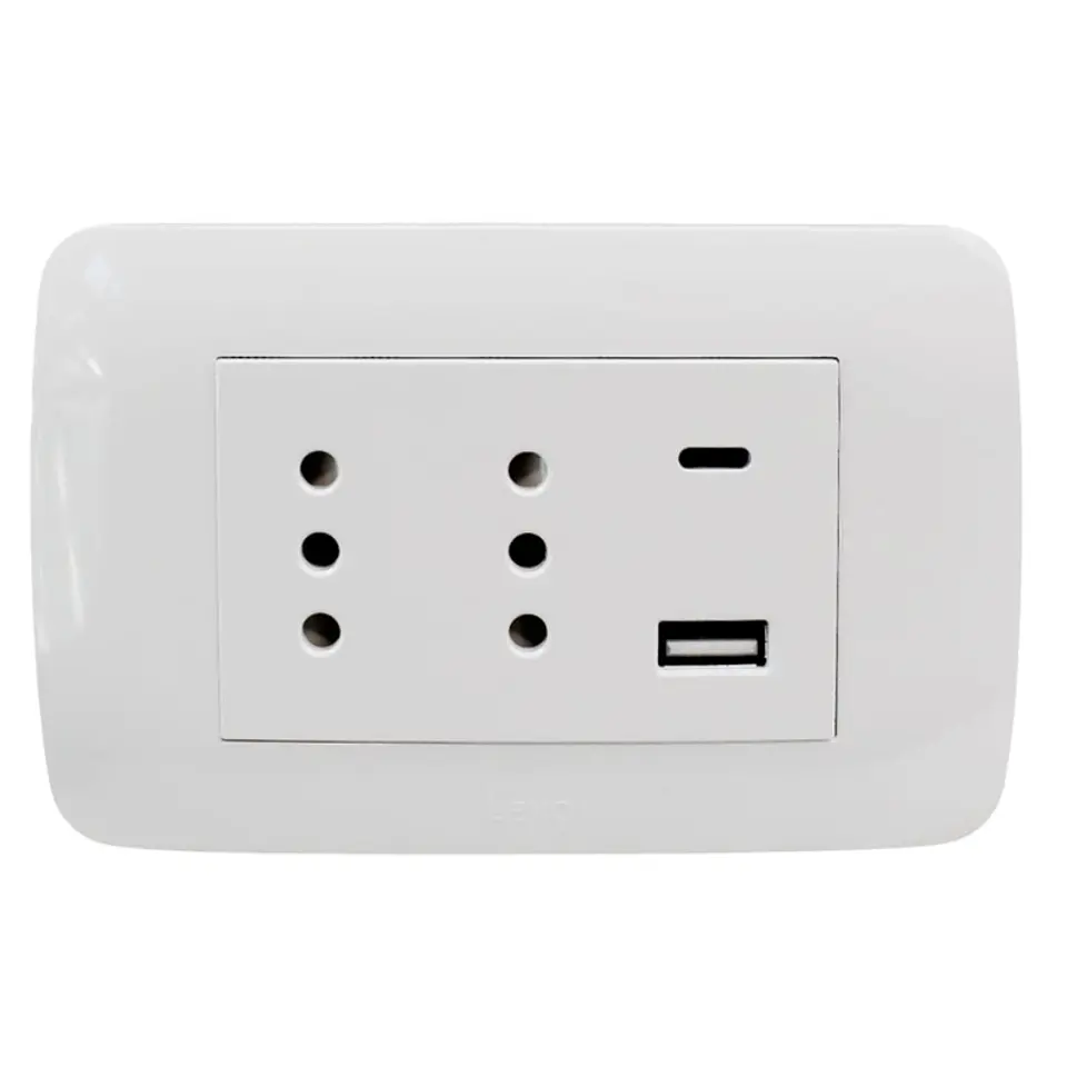 Tomacorriente Duplex 10A + 2 USB Blanco Armado Lexo 2
