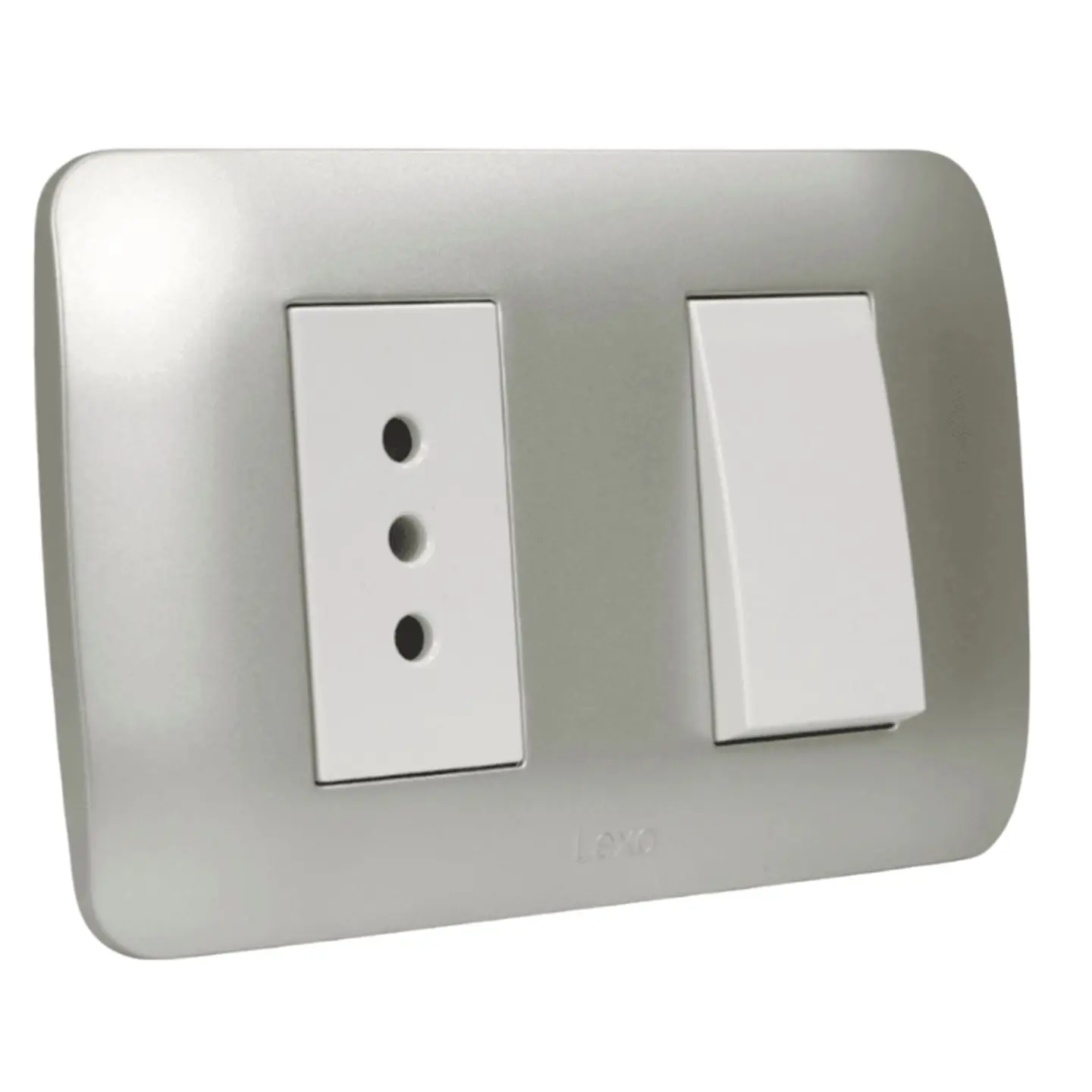Interruptor 9/12 + Toma 10A 250V Blanco / Plata LEXO 1