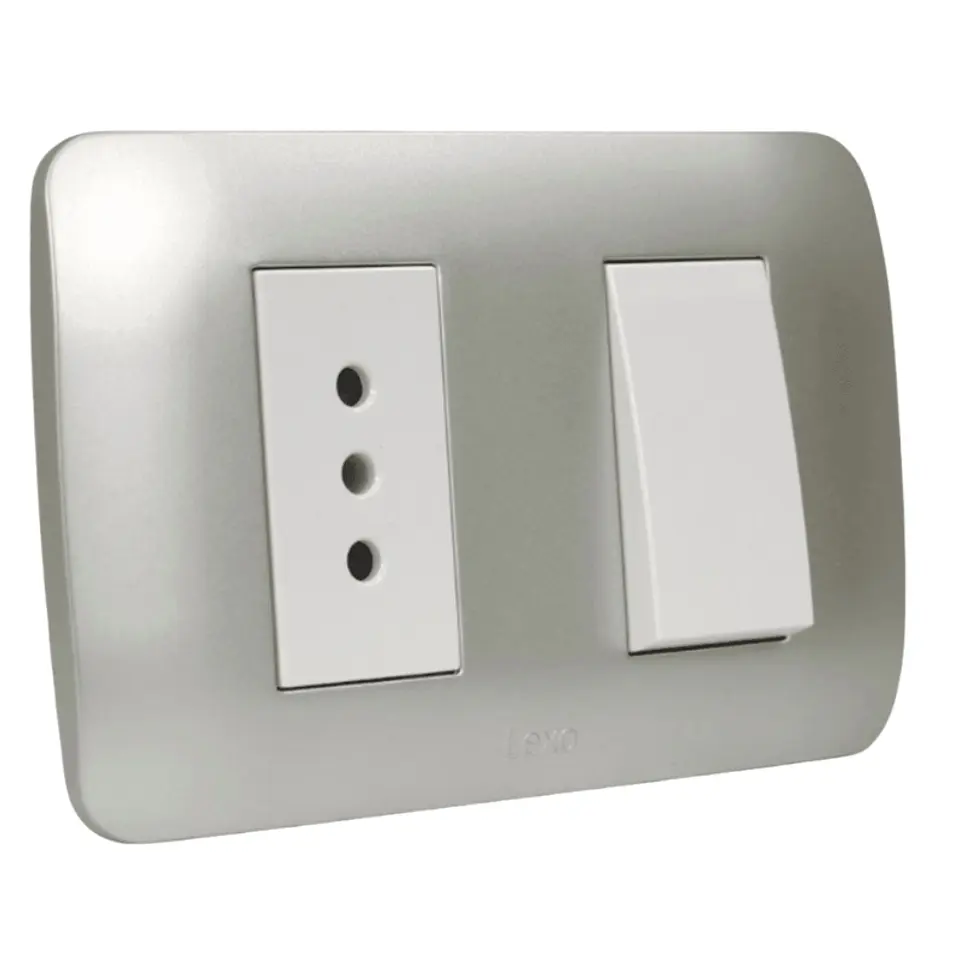 Interruptor 9/12 + Toma 10A 250V Blanco / Plata LEXO 1