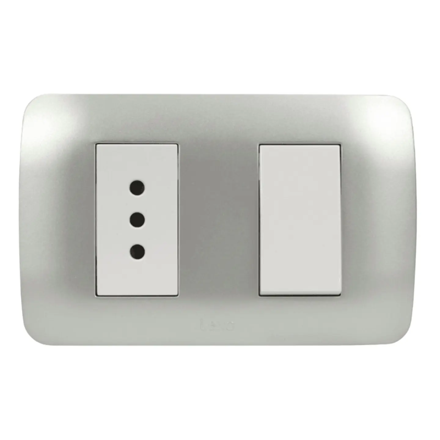 Interruptor 9/12 + Toma 10A 250V Blanco / Plata LEXO 2