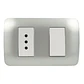 Interruptor 9/12 + Toma 10A 250V Blanco / Plata LEXO - Miniatura 2