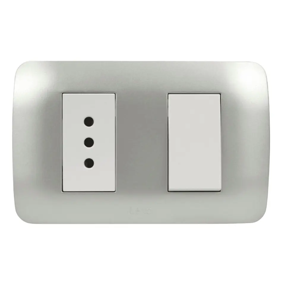 Interruptor 9/12 + Toma 10A 250V Blanco / Plata LEXO 2