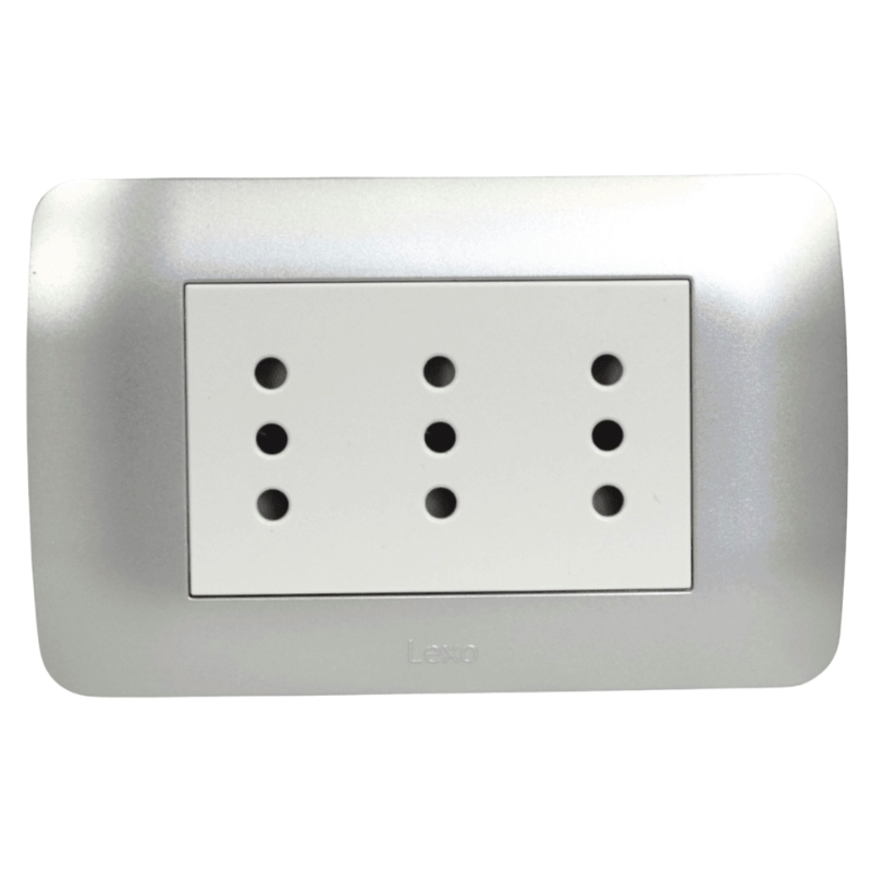 Toma Triple Compacto 10A 250V Blanco / Plata LEXO
