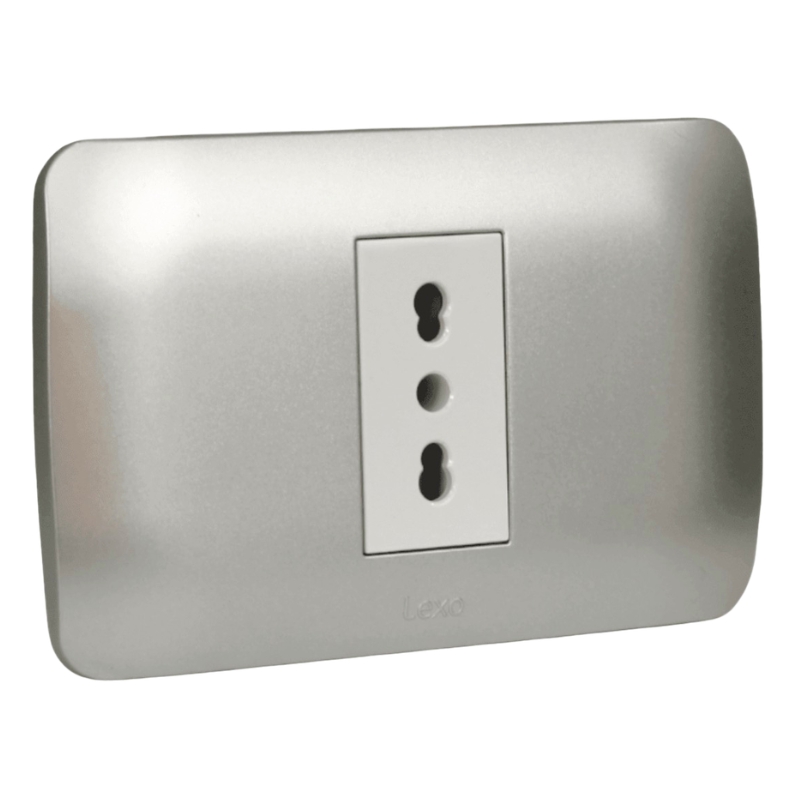 Toma Simple 10/16A 250V Blanco / Plata LEXO