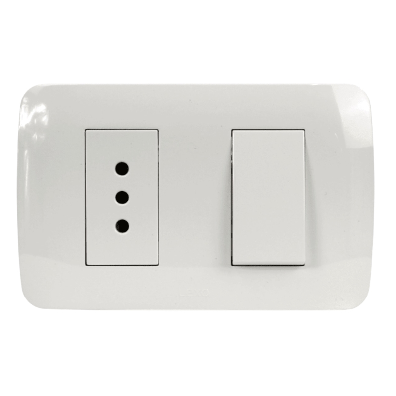 INTERRUPTOR 9/12 + TOMA 10A 250V BLANCO LEXO