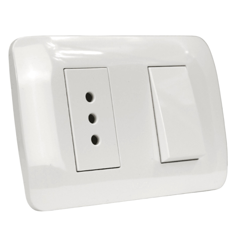 INTERRUPTOR 9/12 + TOMA 10A 250V BLANCO LEXO