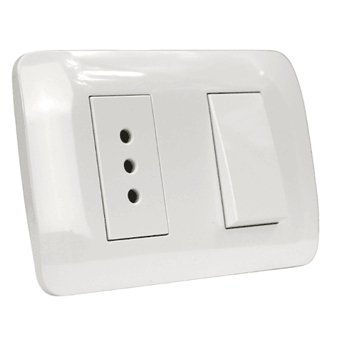 INTERRUPTOR 9/12 + TOMA 10A 250V BLANCO LEXO