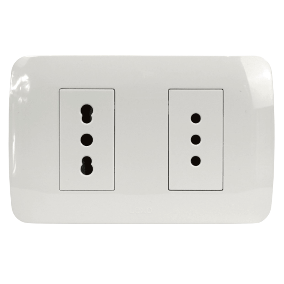 Toma Doble 10A + 10/16A 250v Blanco Lexo 2