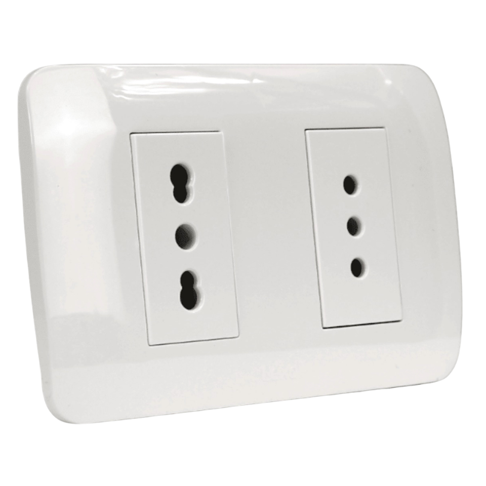 Toma Doble 10A + 10/16A 250v Blanco Lexo 1