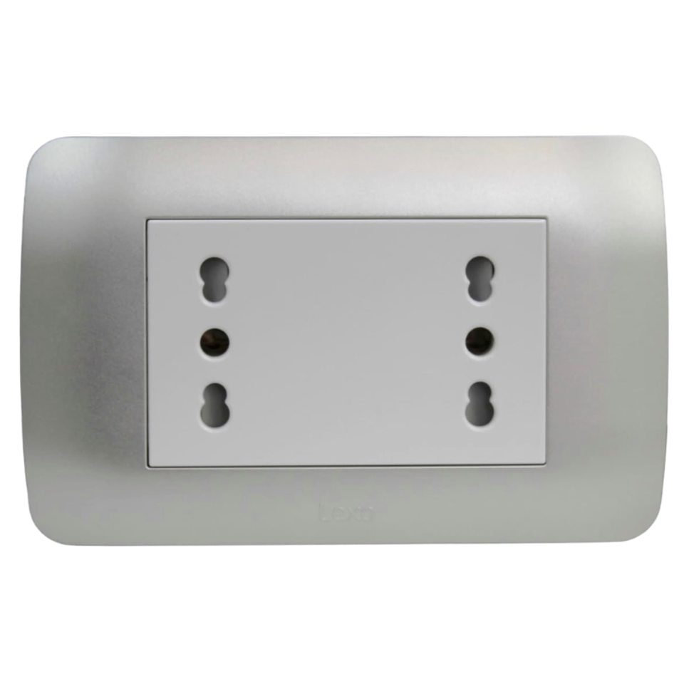 Toma Corriente Duplex 10A/16A 250V Blanco/Plata Lexo 2