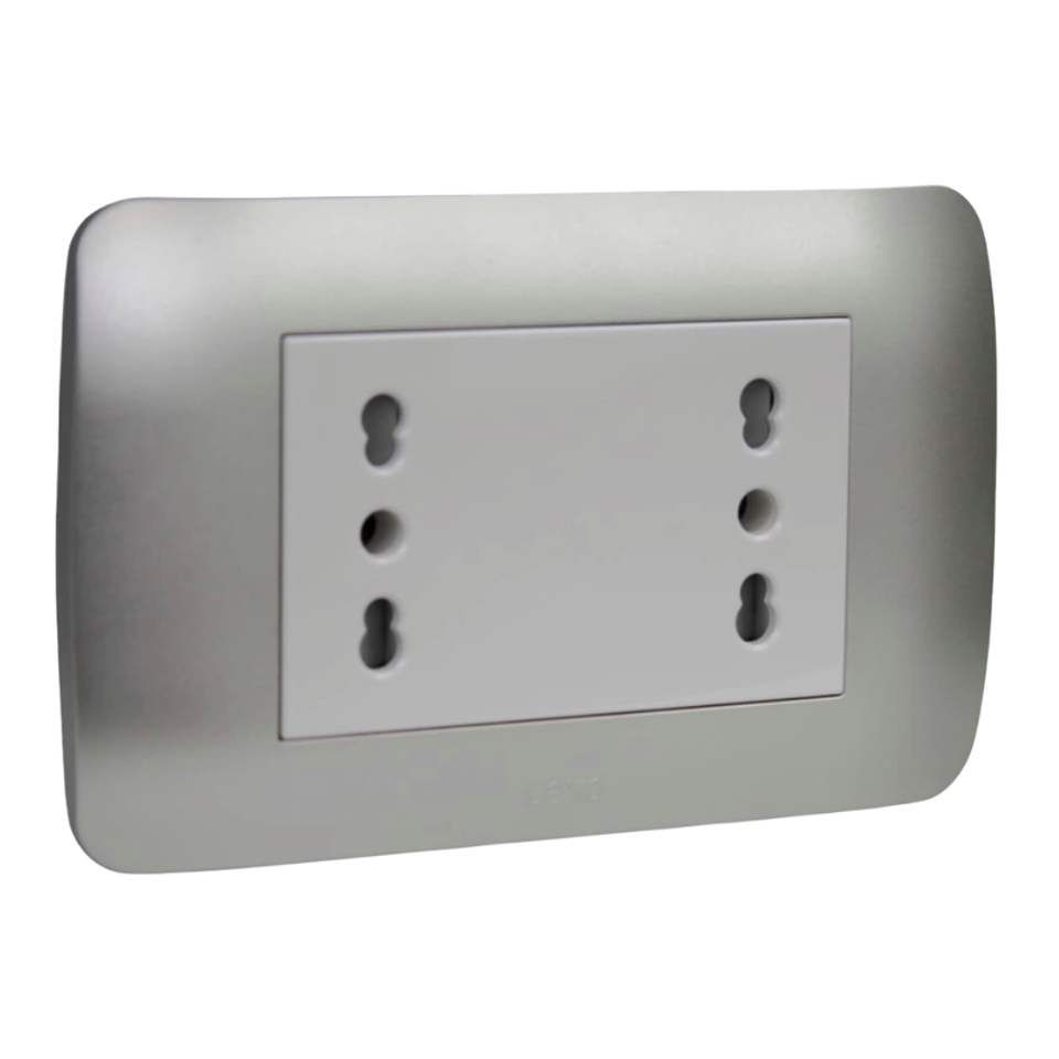 Toma Corriente Duplex 10A/16A 250V Blanco/Plata Lexo 1