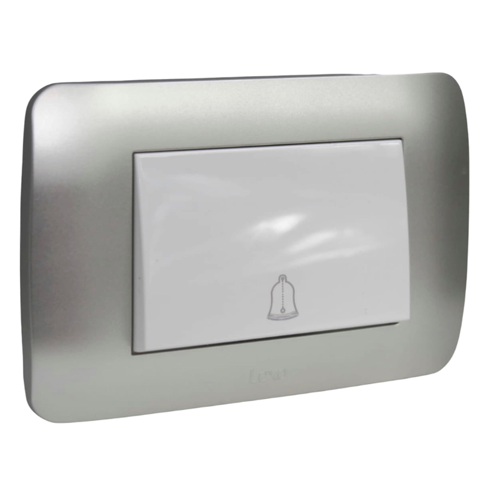 Interruptor Pulsado Timbre Teclon 73mm 10A Blanco/Plata LEXO 1
