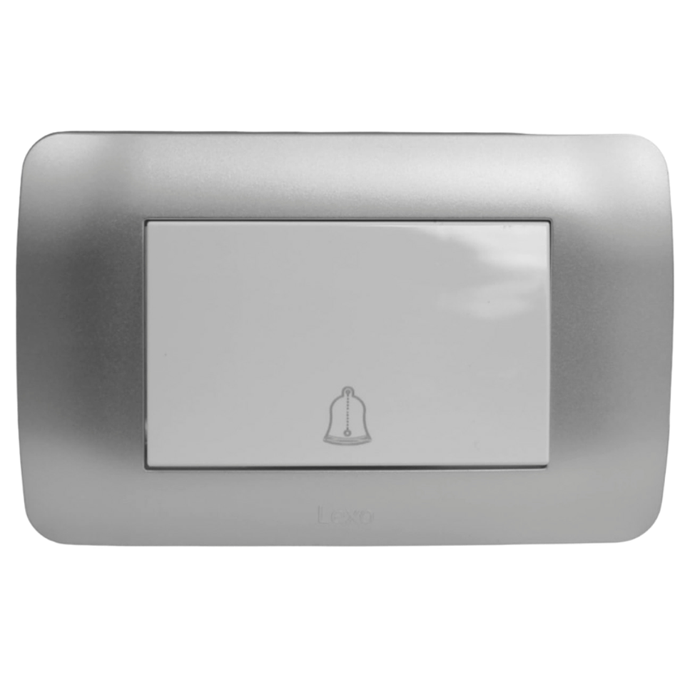 Interruptor Pulsado Timbre Teclon 73mm 10A Blanco/Plata LEXO 2