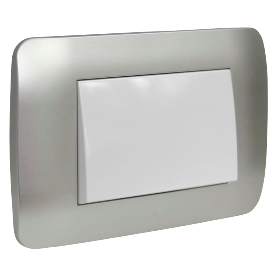 Interruptor Simple 9/12 Teclon 73mm 10A Blanco/Plata LEXO 1