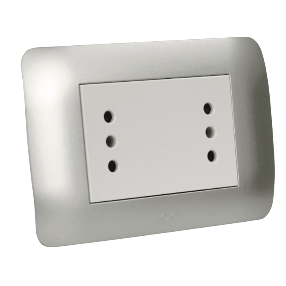 Toma Doble Compacto 10A 250V Blanco / Plata LEXO 1