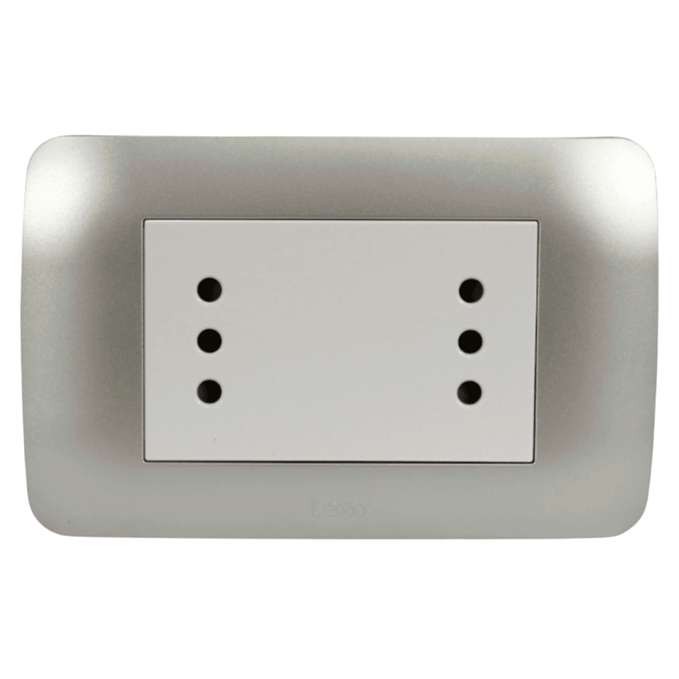 Toma Doble Compacto 10A 250V Blanco / Plata LEXO 2