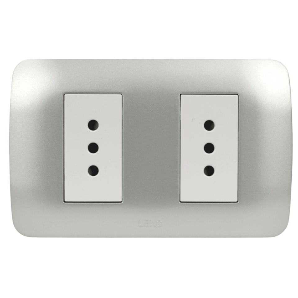 Toma Doble 10A 250v Blanco / Plata Lexo 2