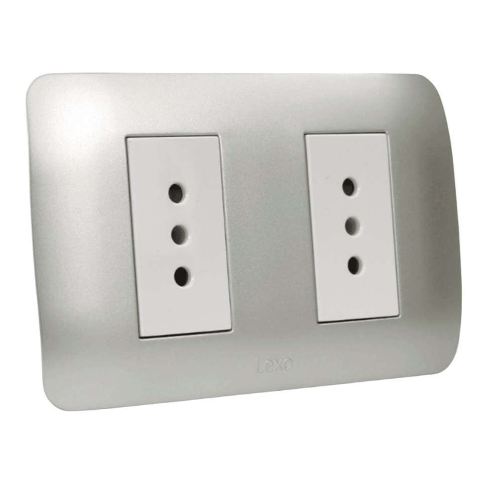 Toma Doble 10A 250v Blanco / Plata Lexo 1
