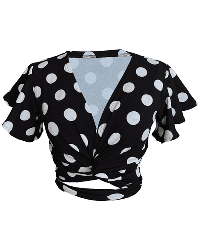 TOP AMELIA MANGAS DE VUELOS POLKA DOTS BLACK 