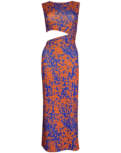 VESTIDO CAYETANA PRINT BLUE ORANGE 