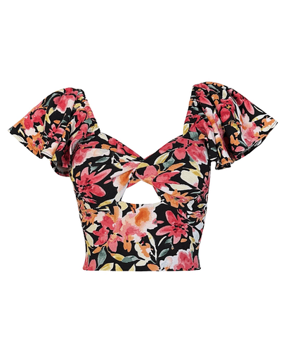 TOP CARLOTA MANGAS DE VUELOS ACUARELA RED FLOWERS 