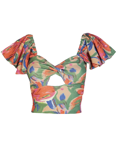 TOP CARLOTA MANGAS DE VUELOS PAINTED ORANGE FLOWERS