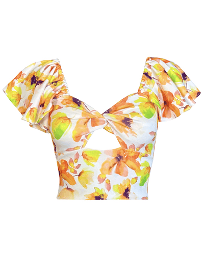 TOP CARLOTA MANGAS DE VUELOS ACUARELA YELLOW FLOWERS