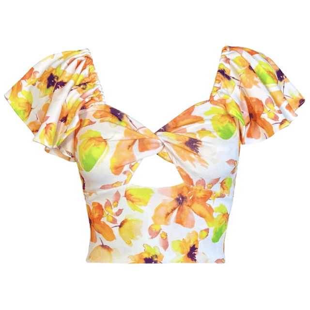 TOP CARLOTA MANGAS DE VUELOS ACUARELA YELLOW FLOWERS