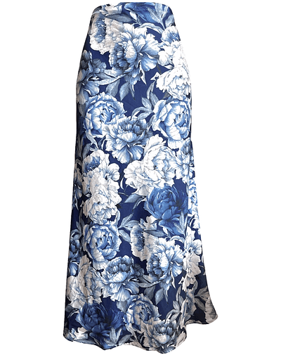 FALDA LORENZA SATIN FLOWERS BLUE