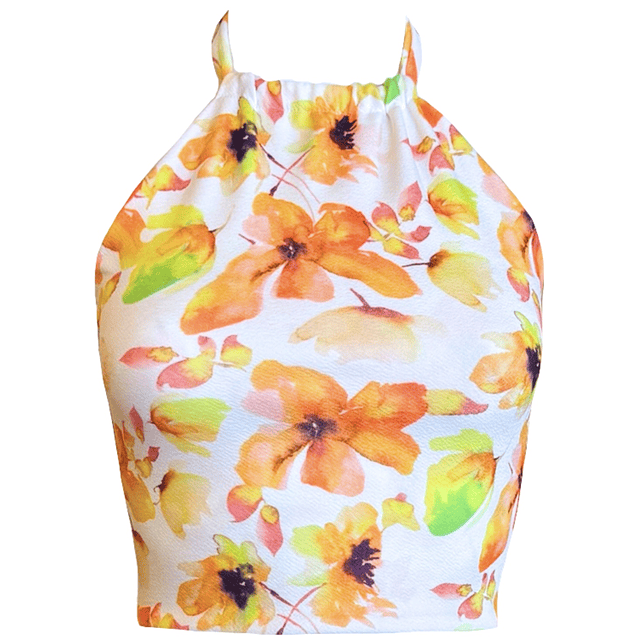 TOP HALTER DAKOTA ACUARELA YELLOW FLOWERS