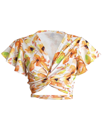 TOP AMELIA MANGAS DE VUELOS ACUARELA YELLOW FLOWERS