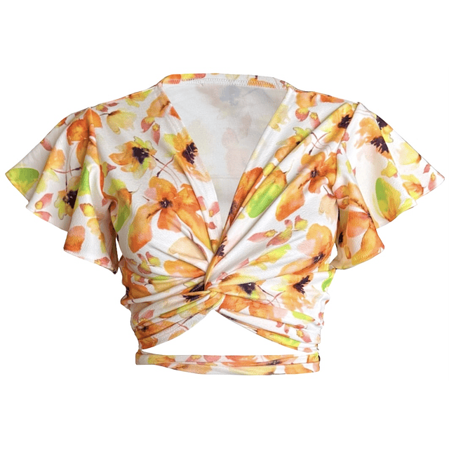 TOP AMELIA MANGAS DE VUELOS ACUARELA YELLOW FLOWERS