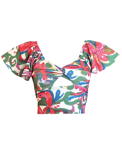 TOP CARLOTA MANGAS DE VUELOS PAINTED PINK FLOWERS