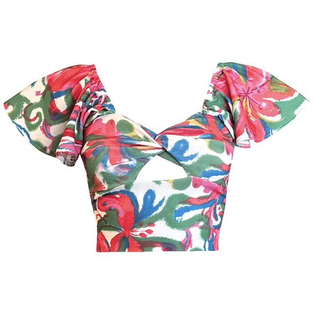 TOP CARLOTA MANGAS DE VUELOS PAINTED PINK FLOWERS