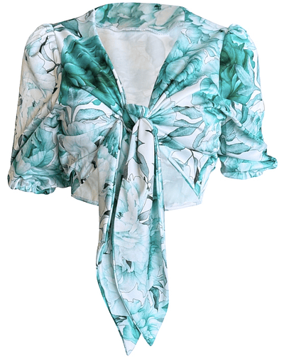 TOP FELICIA SATIN SATIN TURQUOISE FLOWERS 