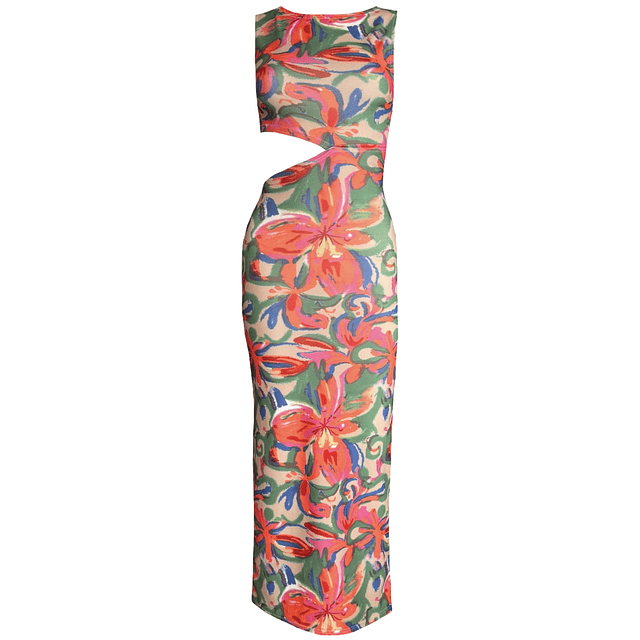 VESTIDO CAYETANA PAINTED ORANGE FLOWERS 