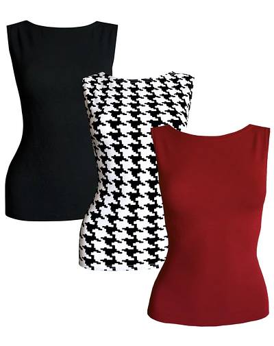 PACK TOP ARALIA NEGRO-PIED DE POULE-ROJO