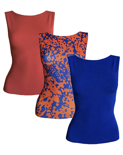 PACK TOP ARALIA TERRACOTA- PRINT BLUE ORANGE-AZUL