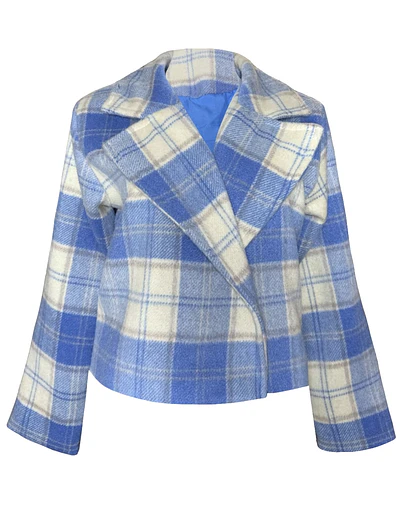 CHAQUETA ISADORA PAÑO TARTAN CELESTE 