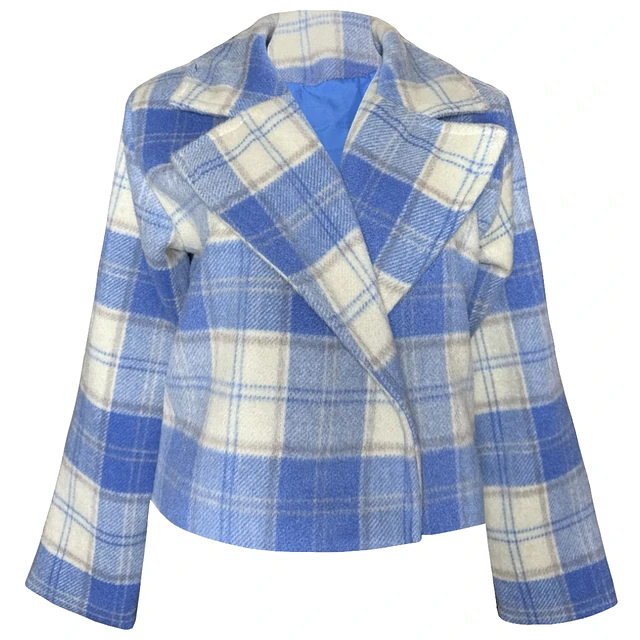 CHAQUETA ISADORA PAÑO TARTAN CELESTE 