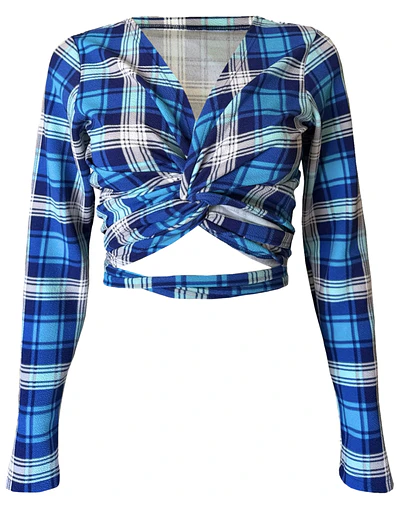 TOP AMELIA MANGAS LARGAS TARTAN BLUE 
