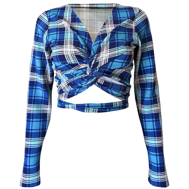 TOP AMELIA MANGAS LARGAS TARTAN BLUE 