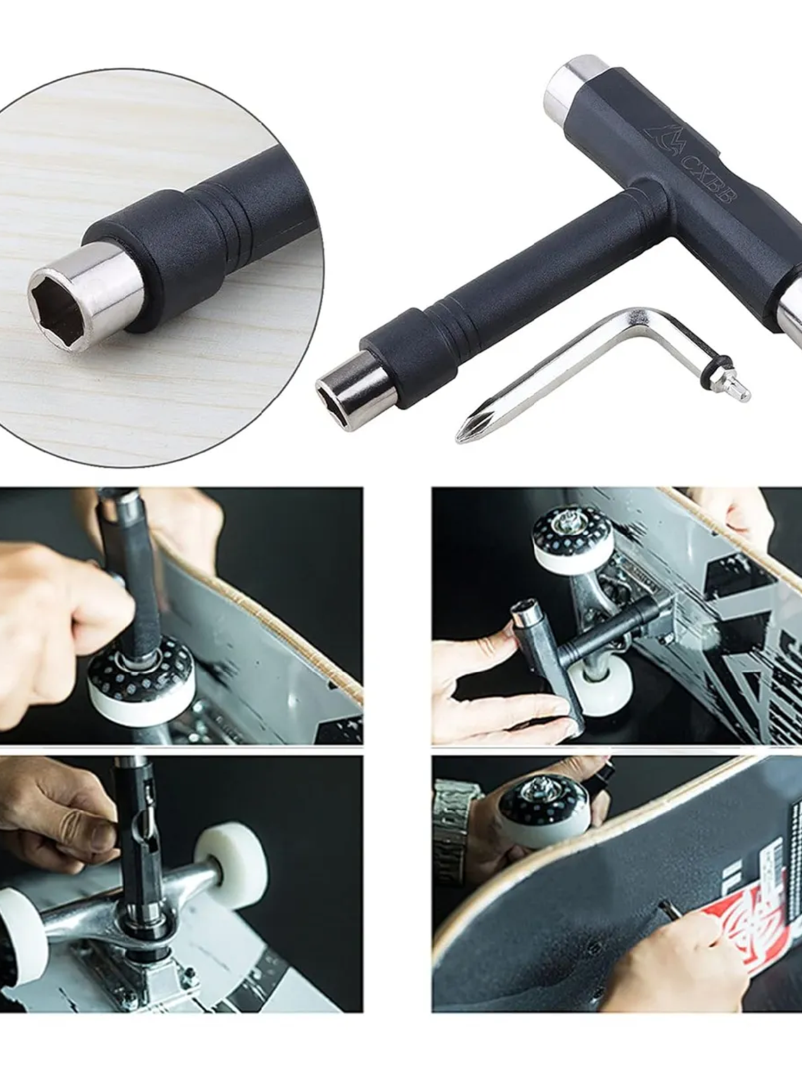 Llave T Skate Herramienta Para Skate Color Negro 3