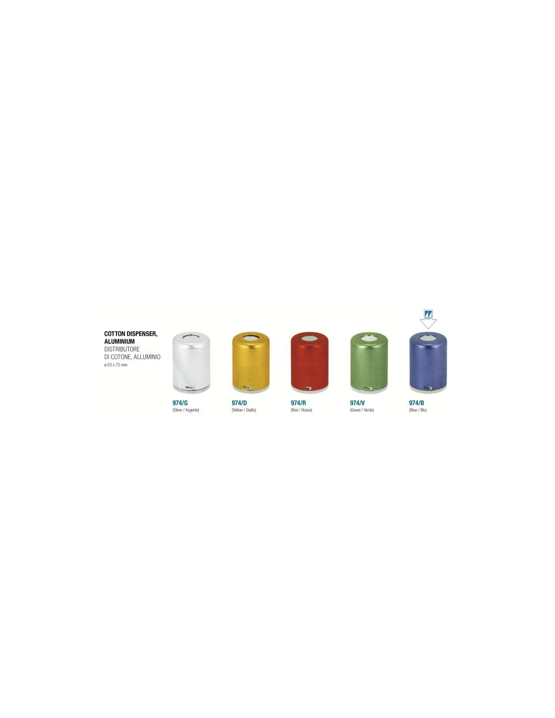 Dispensador de algodón - Aluminio Azul, tamaño 55 x 75mm 974/B