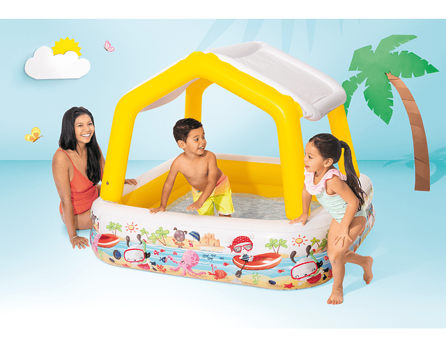 PISCINA INTEX CUADRADA CON SOMBRILLA AMARILLA 157 x 157 x 122 cm 👶