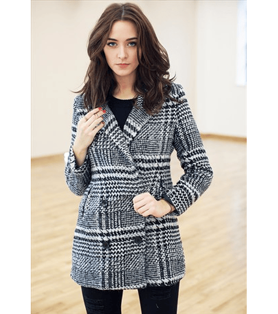 Houndstooth Check Wool Coat